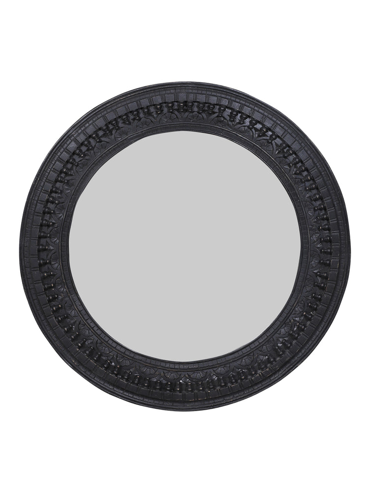 Kali Black Round Carved Mirror - 120cm