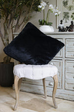 Cotswold Grey Faux Fur Black Bear Soft Cushion Pictured on Chair 
