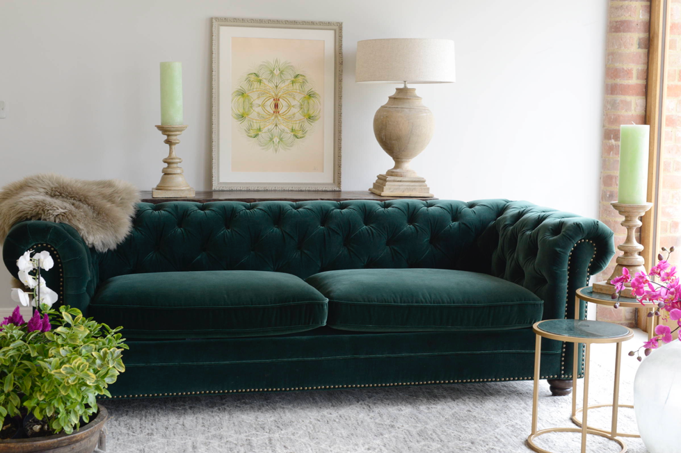 The Elara Collection Sofa by Cotswold Grey with colourful flowers and furniture