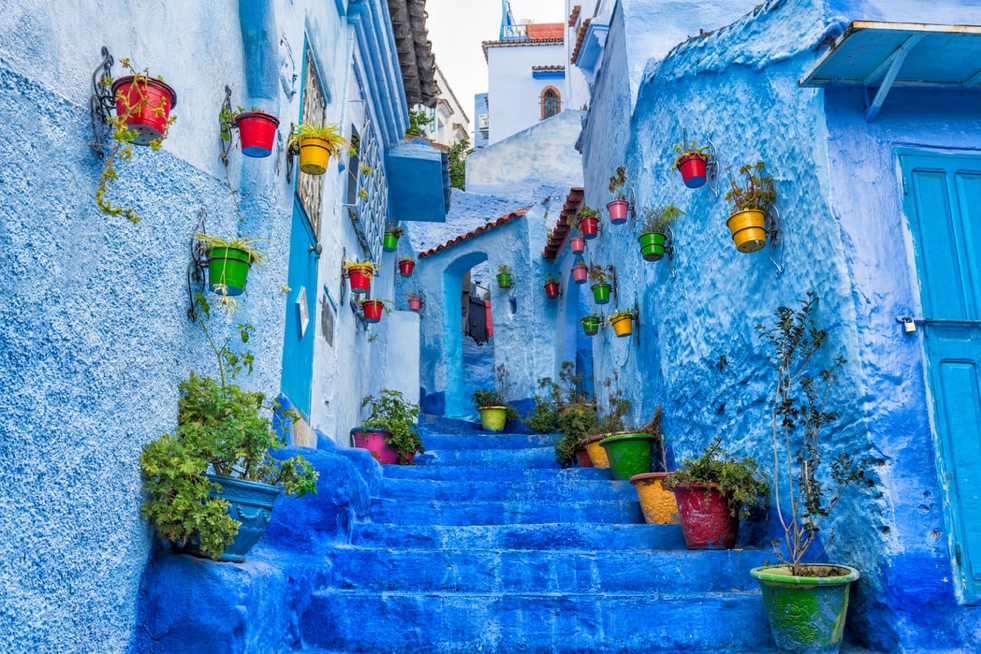 The famous blue streets of Chefchaouen in Morocco