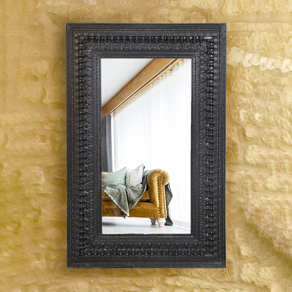 Kali Black Rectangular Carved Mirror - 98cm x 150cm