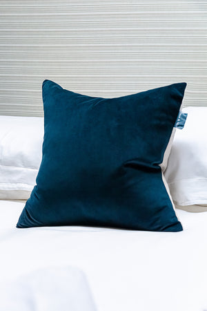 Large Blue Velvet Cushion 50cm x 50cm - Natural Linen