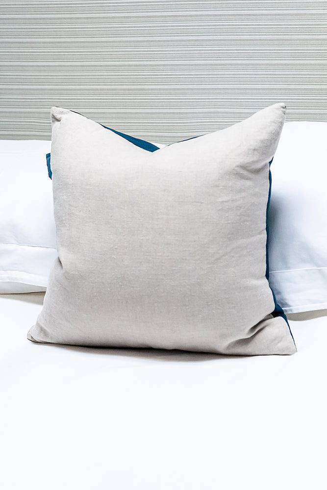 Large Blue Velvet Cushion 50cm x 50cm - Natural Linen
