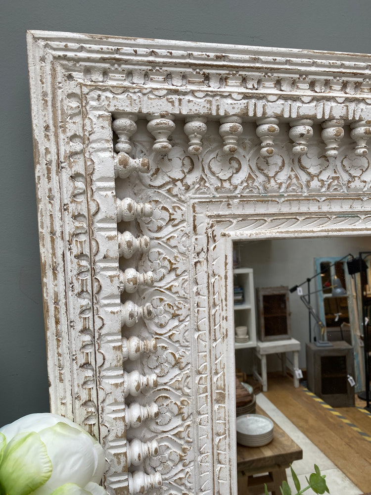 Kali White Square Carved Mirror - 130cm