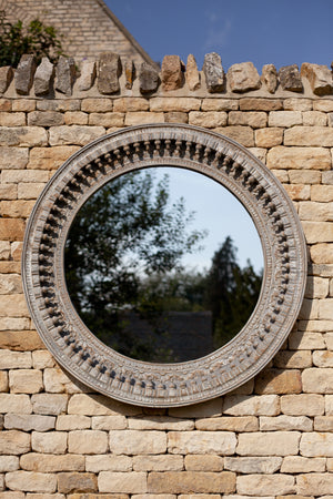 Kali Grey Round Carved Mirror - 120cm