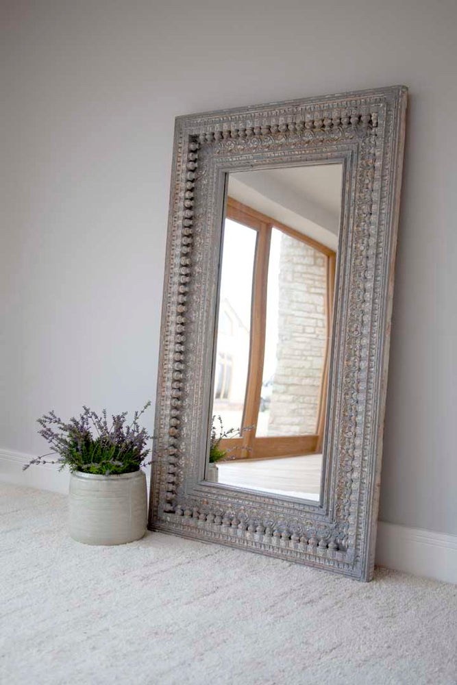 Kali Grey Rectangular Carved Mirror Cotswold Grey