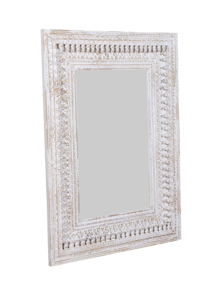 Kali White Rectangular Carved Mirror - 94cm x 127cm