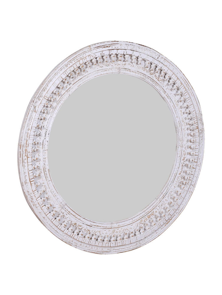Kali White Round Carved Mirror - 120cm