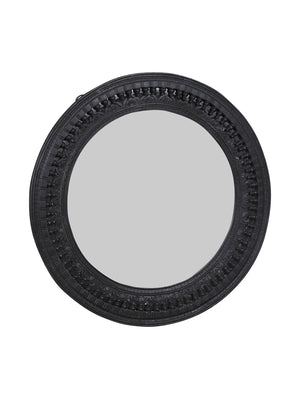 Kali Black Round Carved Mirror - 120cm