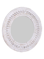 Kali White Round Carved Mirror - 90cm
