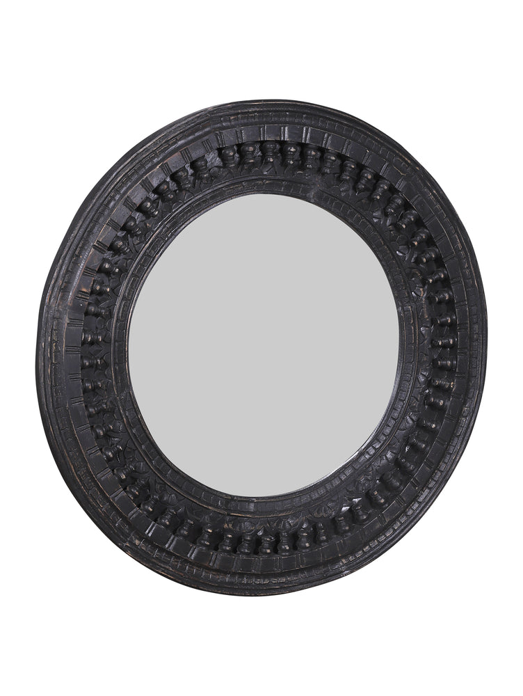 Kali Black Round Carved Mirror - 90cm