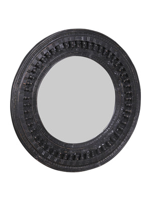 Kali Black Round Carved Mirror - 90cm
