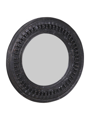 
                
                    Load image into Gallery viewer, Kali Black Round Carved Mirror - 90cm
                
            