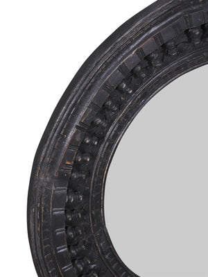 Kali Black Round Carved Mirror - 90cm