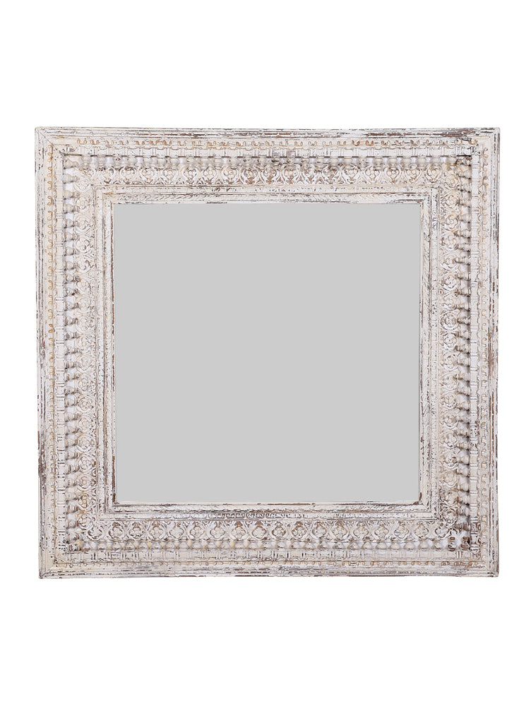 Kali Antique White Square Carved Mirror - 130cm