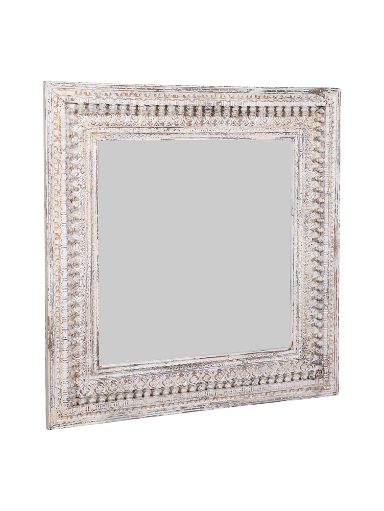 Kali Antique White Square Carved Mirror - 130cm