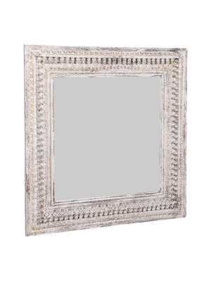 Kali Antique White Square Carved Mirror - 130cm