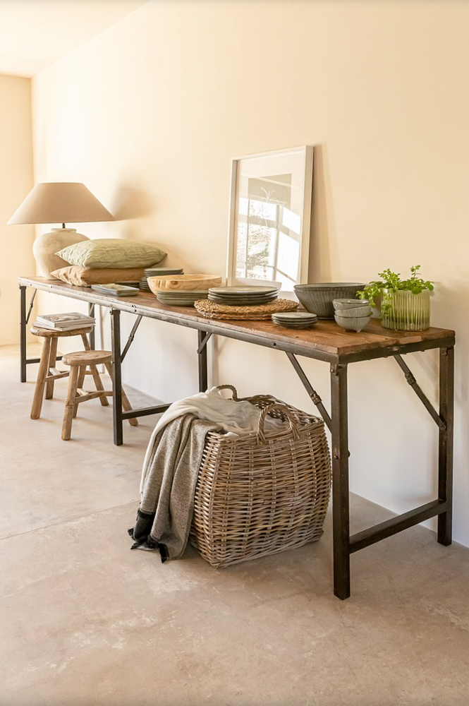 Extra Long Iron Folding Console Table with Wooden Top - 300 x 50cm