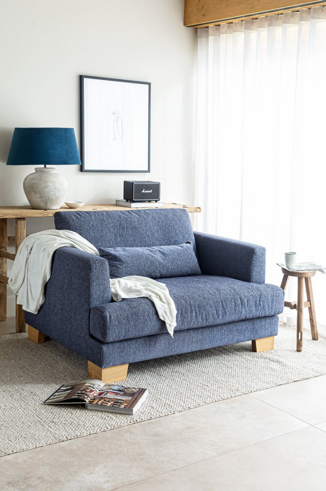 
                
                    Load image into Gallery viewer, Compton Wide Armchair - Dark Blue
                
            