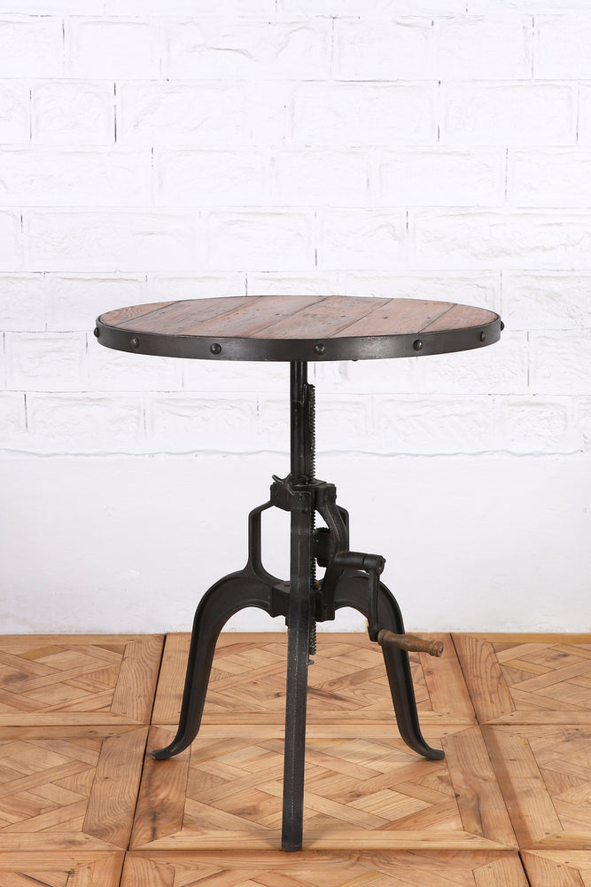 Iron and Wood Round Wrench Table - Small