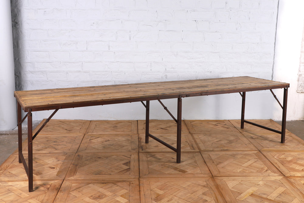Extra Long Iron Folding Table with Wooden Top - 302cm