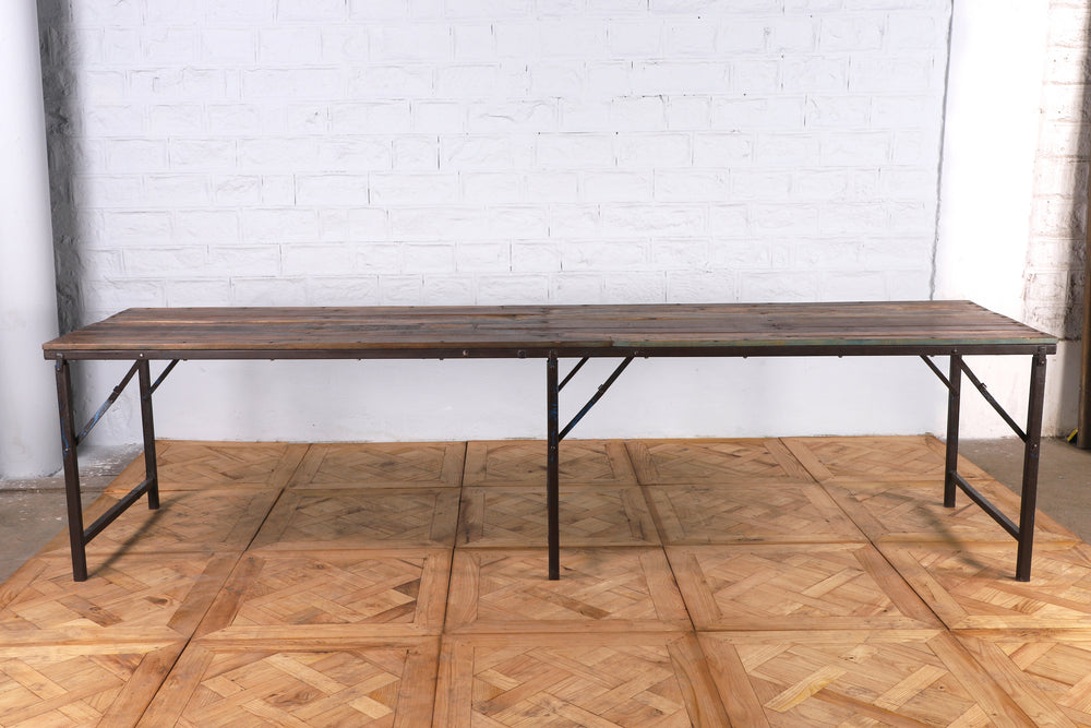 Extra Long Iron Folding Table with Wooden Top - 302cm
