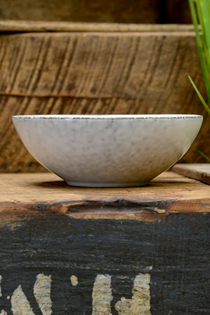 Side view showing the unique glaze of the Nordic Sand cereal bowl, by Broste at Cotswold Grey.