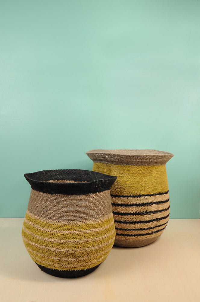 Striped Oval Basket - Curry - Medium